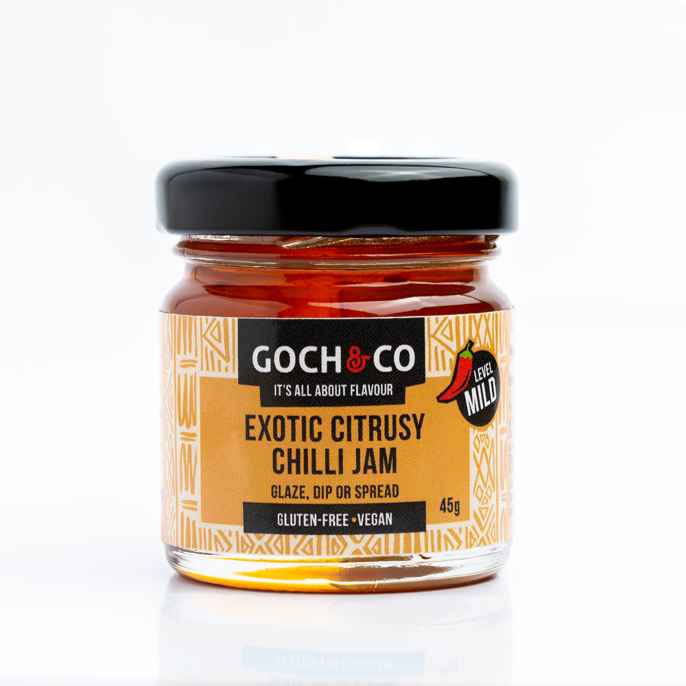 
                  
                    Exotic Citrusy Chilli Jam, gluten free chilli jam suitable for vegans, available in the Chilli Jams Gift Set.
                  
                